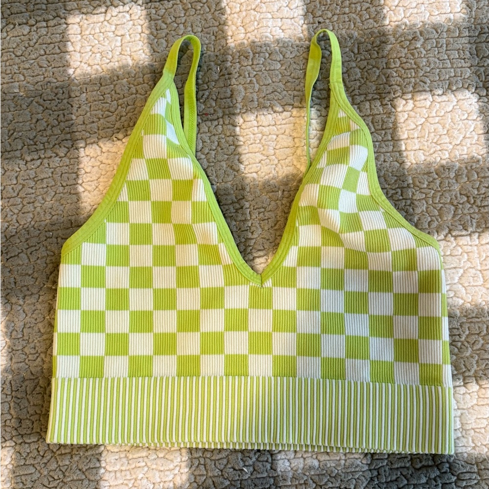 Green and White Checkered Crop Top